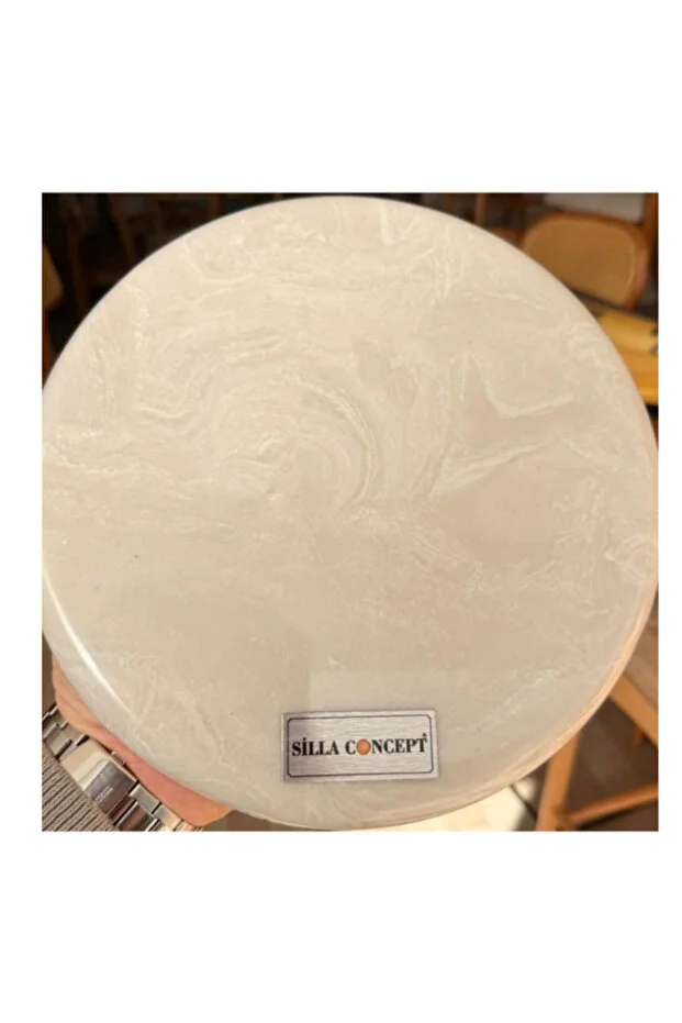 Döküm Mermer Yuvarlak Üst Tablalı Boğum Ayaklı Naturel Ahşap Masa (100 CM)